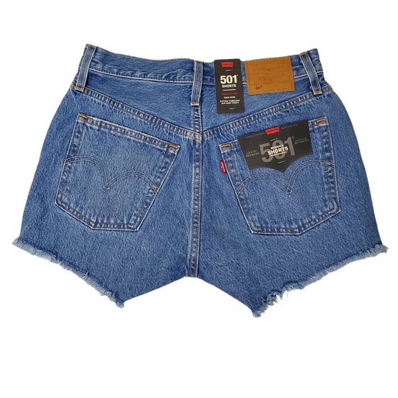 Levi’s Premium 501 High Rise Cutoff Jeans Shorts 26 Blue Distressed Button Fly - Picture 2 of 11